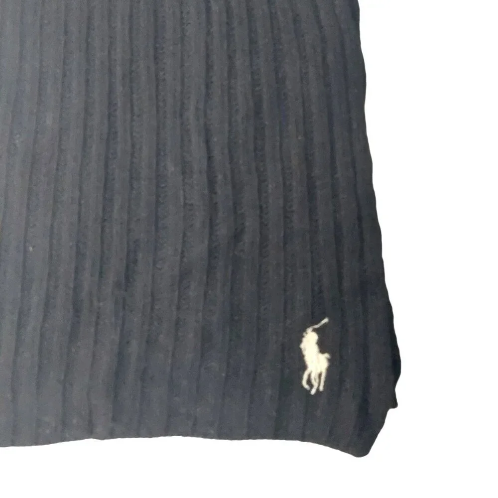 POLO Ralph Lauren 80s Vintage Black Ribbed Knit Scarf Embroidered Logo Scarves